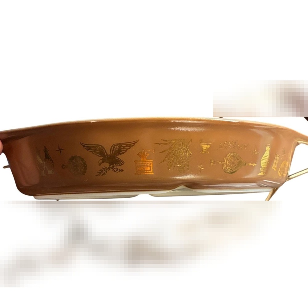 Vintage Pyrex Early American brown divided casserole dish 1.5 quart‎